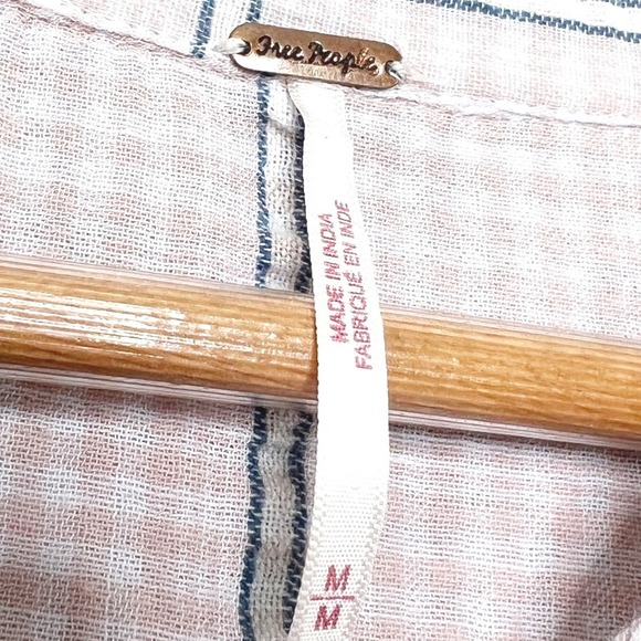 Free People Break My Stride Plaid Button Down Collared Shirt Pink Gold Size Med - Picture 7 of 8